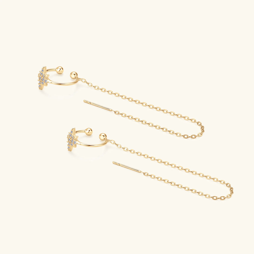 925 Sterling Silver Ear Cuff Earrings Chain for Women Full Moissanite Drop Dangle Ear Stud Star Crawler Wrap Earrings Jewelry