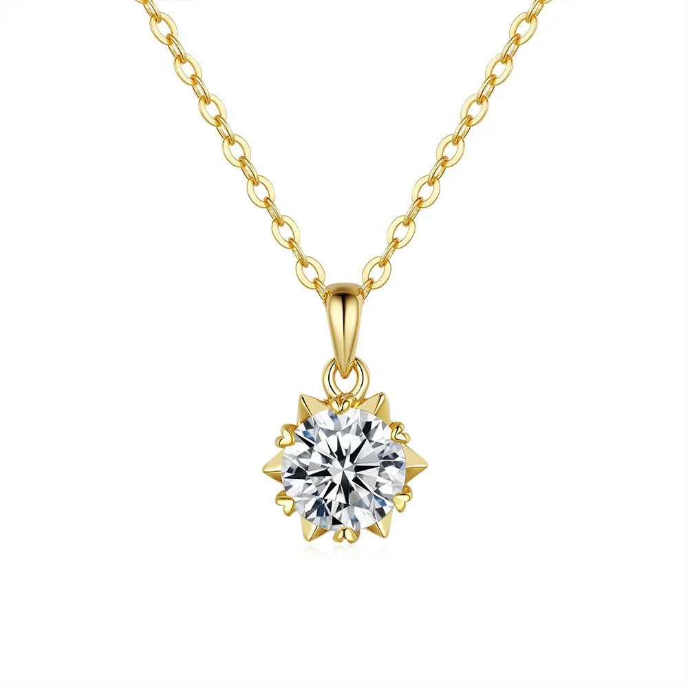 Moissanite Solitaire Pendant in 14k Yellow Gold 1ct Diamond  Minimalist Fine Jewelry Necklace for Women Classic Snowflakes