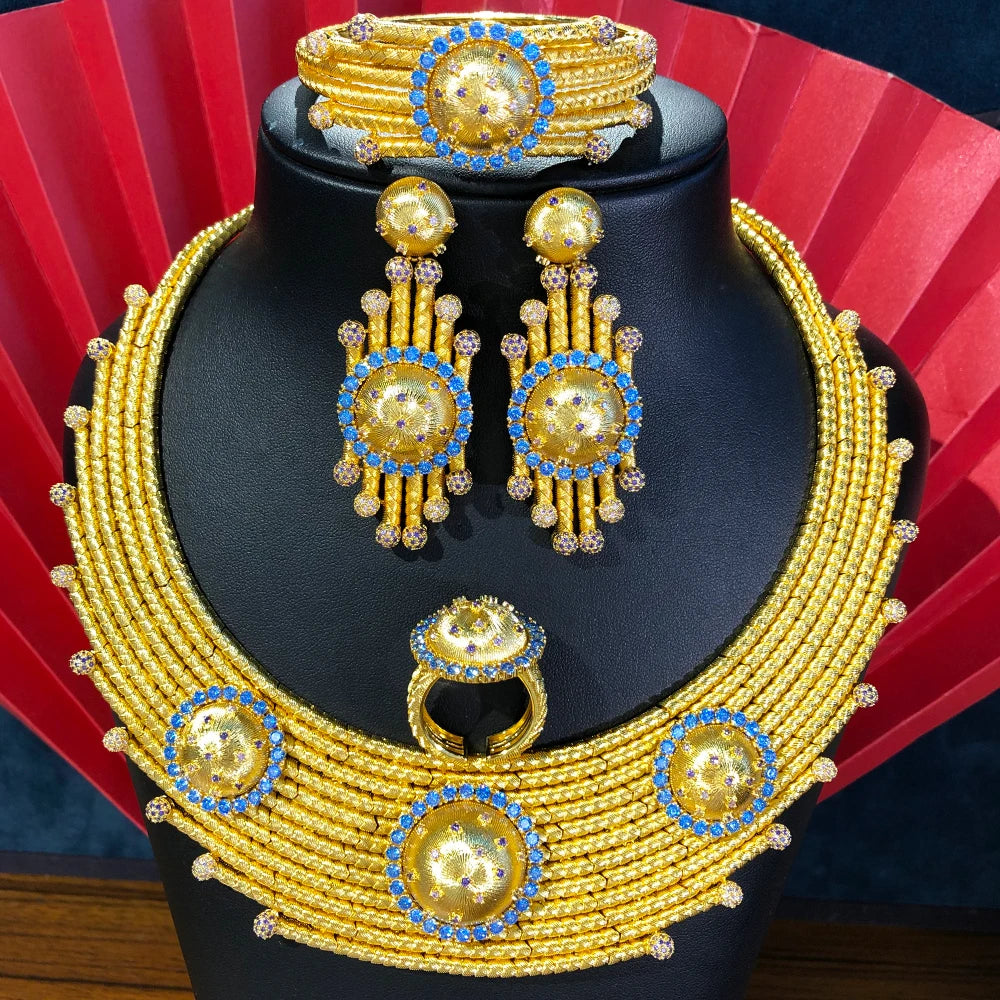 Luxury Princess 4PCS Round African Jewelry Sets For Women Wedding Party Full Cubic Zircon Dubai Bridal jewelry Set Gift