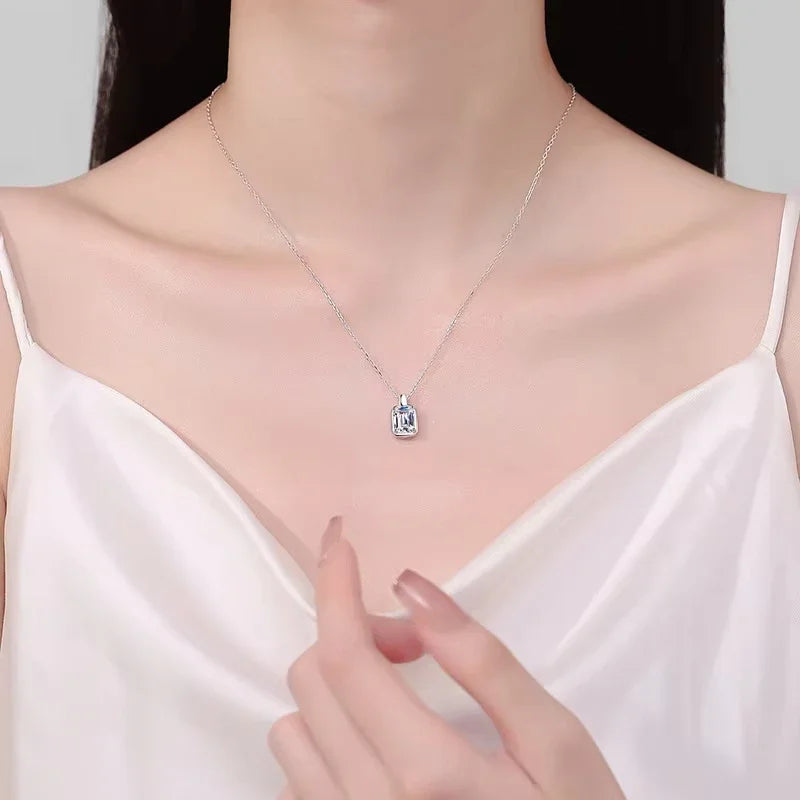 Women Valentine's Day 18K White Gold Necklaces 1/2CT Moissanite Diamond Square Pendant PT950 Platinum Girl Friend Birthday Gift