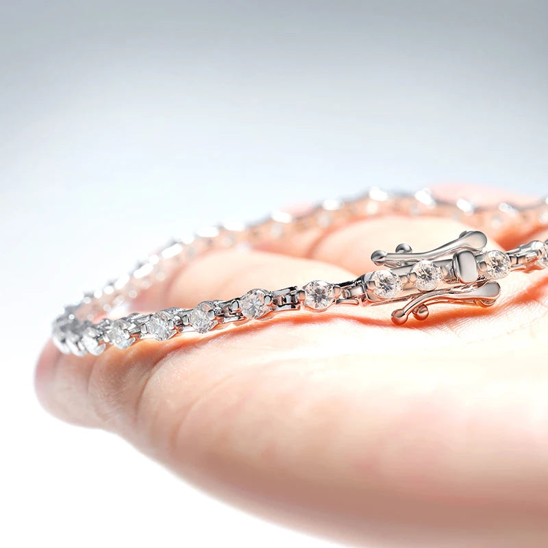 Moissanite Tennis Bracelet Solid s925 Sterling Silver Plated 18k White Gold 3mm D VVS1