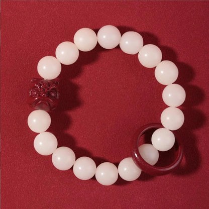 Natural White Jade Bodhi Root Bracelet