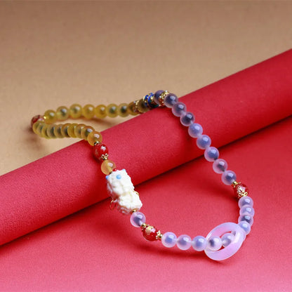 Glass Sugar Heart Agate Double Loop Bracelet