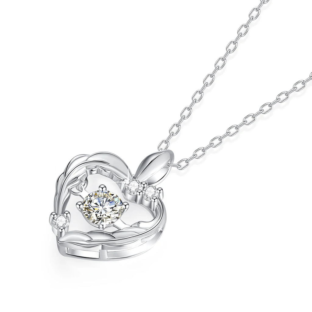 Heart Pendant Necklace Moissanite Women 100% 925 Sterling Silver