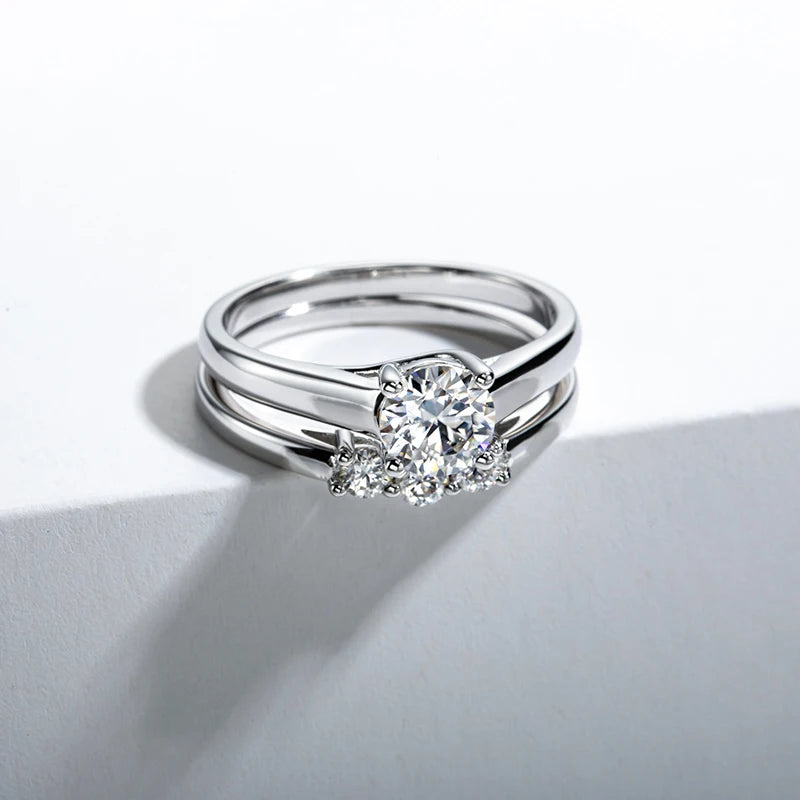 Moissanite 925 Sterling Silver 1 Carats Round Wedding Ring For Women Engagement Gift Trendy Jewelry