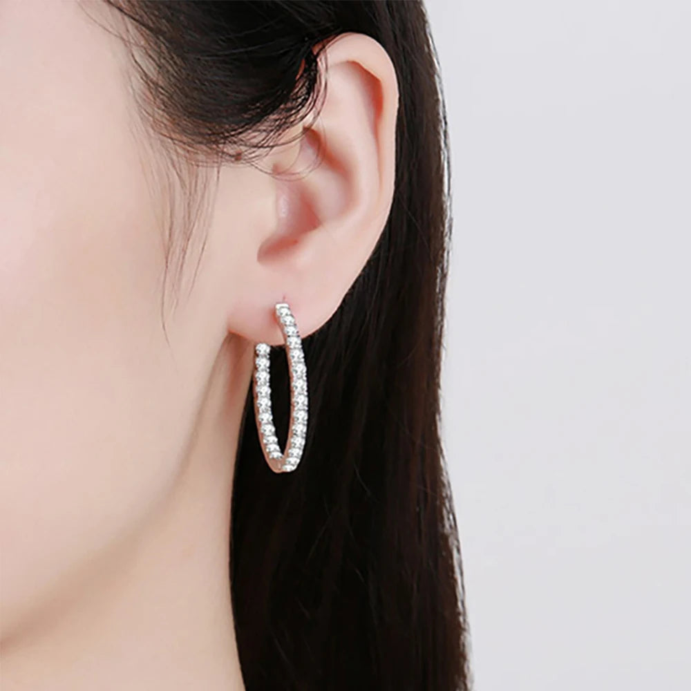 D Color Full Moissanite Hoop Earrings 925 Sterling Sliver Plated with White Gold 2mm Lab Diamond Earring for Women
