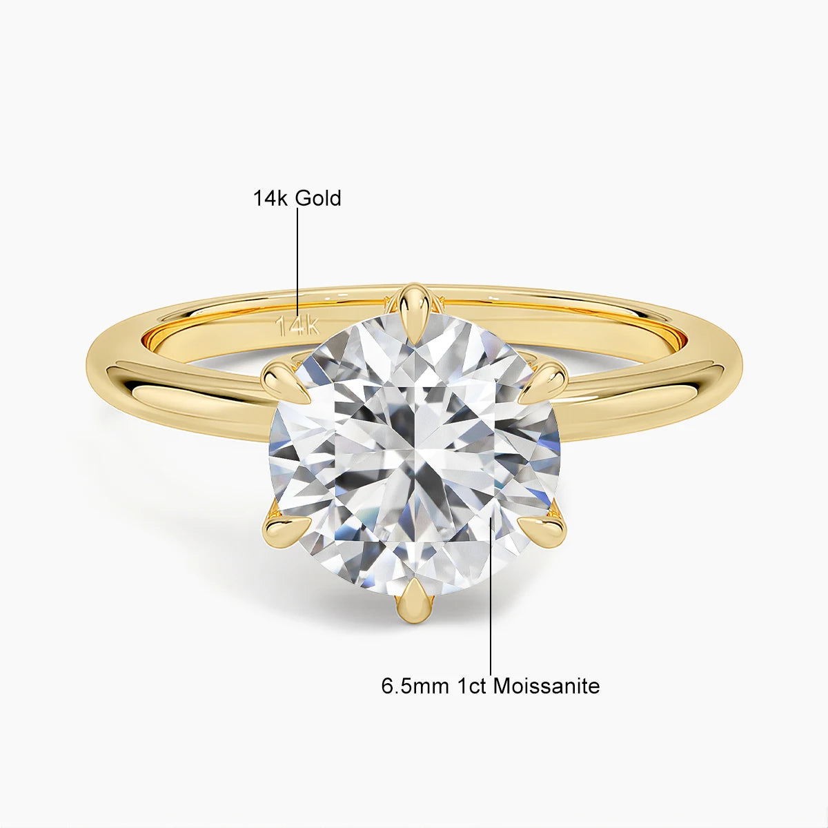 Gold Moissanite Ring Engagement Jewelry Promise Wedding Certified 14k