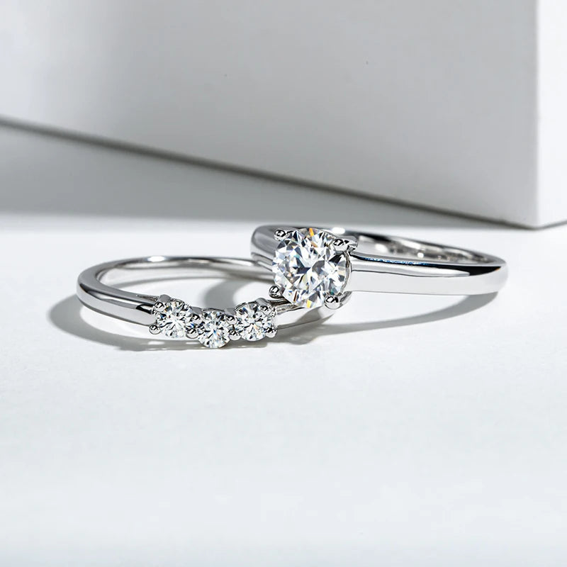 Moissanite 925 Sterling Silver 1 Carats Round Wedding Ring For Women Engagement Gift Trendy Jewelry