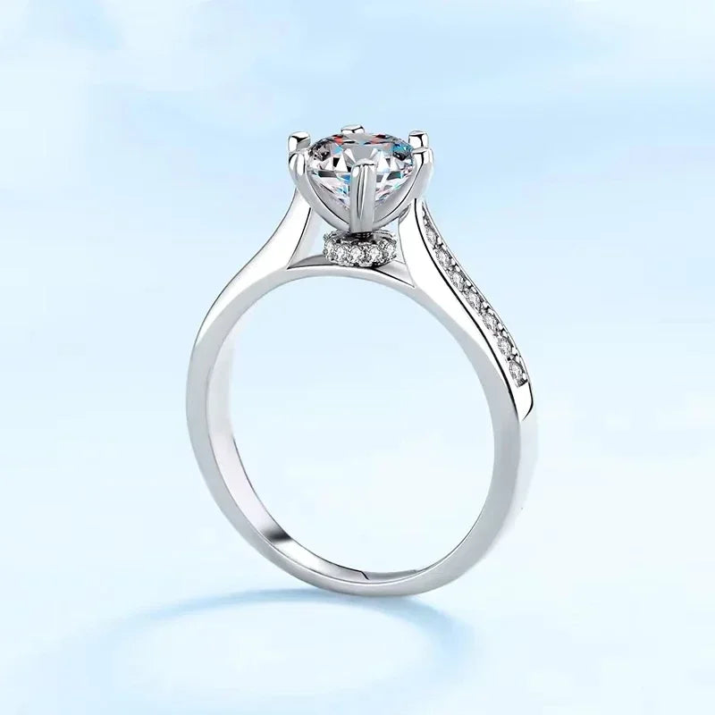 Women Engagement 18K White Gold Wedding Band 1CT Moissanite Diamond Girl Birthday Gift PT950 Platinum Lady Valentine's Day Rings