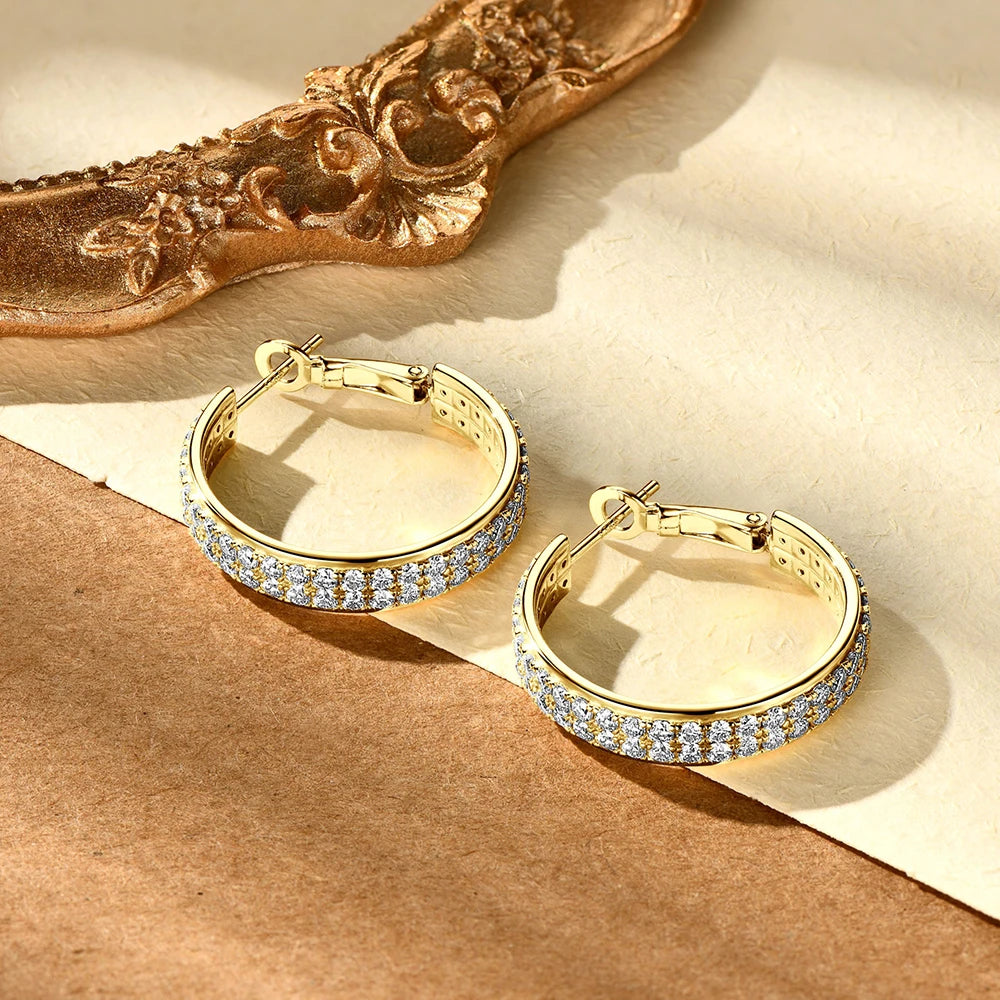 Hoop Earrings for Women Sparkling Brilliant Cut S925 Sterling Silver Plated 18k Wedding Jewelry 1.9mm All Moissanite