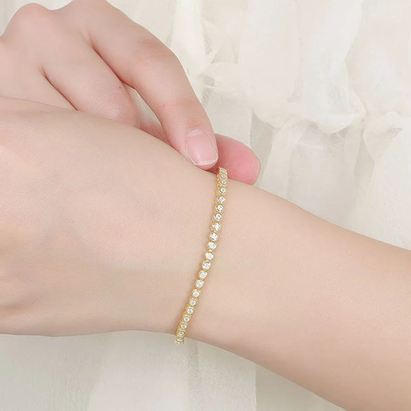 Moissanite Tennis Bracelet 2mm S925 Sterling Silver with Gold Plated Bracelets for Women Luxury Jewelry Chains