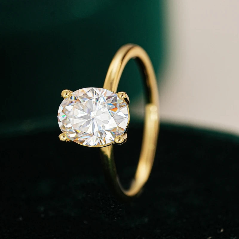 Women Engagement 18K Gold Wedding Band 1/2CT Oval Moissanite Diamond Family Christmas Gift Girl Friend Birthday Rings Daughter