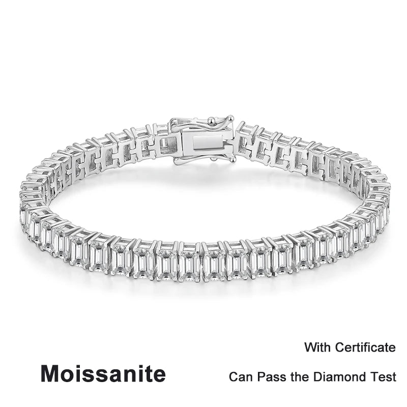 Emerald Cut Moissanite Tennis Bracelets for Woman Man 925 Sterling Silver Lab Diamond Hand Bracelet Women's Men Bracelets