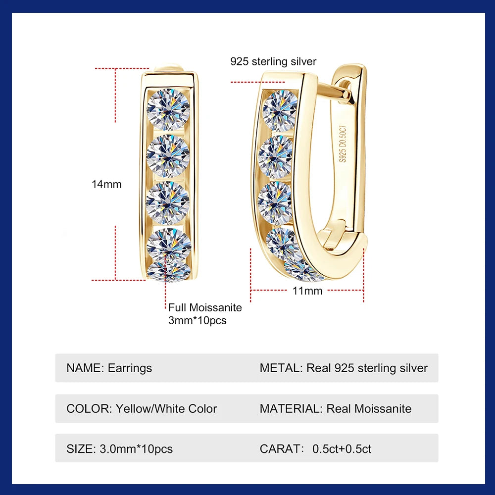 Moissanite Earring for Women 925 Sterling Silver Plated Gold Hoop Earrings 3mm 0.1ct Trending Jewelry Accessories