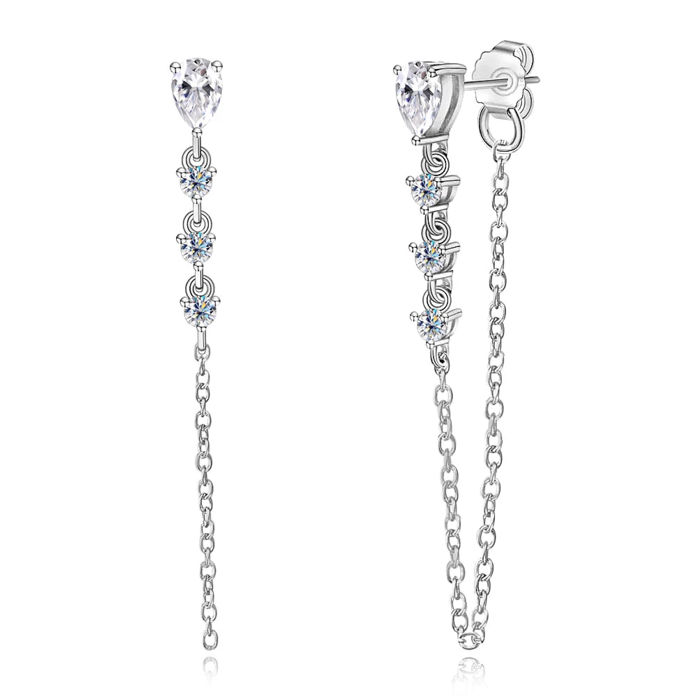 Pear Cut Moissanite Tassel Earrings | D VVS1 Silver Drop earrings