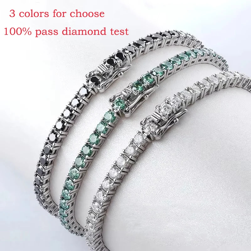 Moissanite Tennis Bracelets for Women Men Original 925 Sterling Silver Bangles with Certificate 3/4/5mm Pass Diamond Test