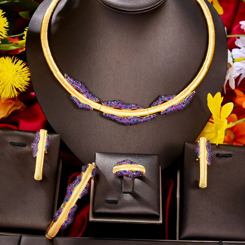 4PCS Sexy Lips Luxury African Jewelry Set For Women Wedding Party Zircon Crystal Dubai Bridal Necklace Gift
