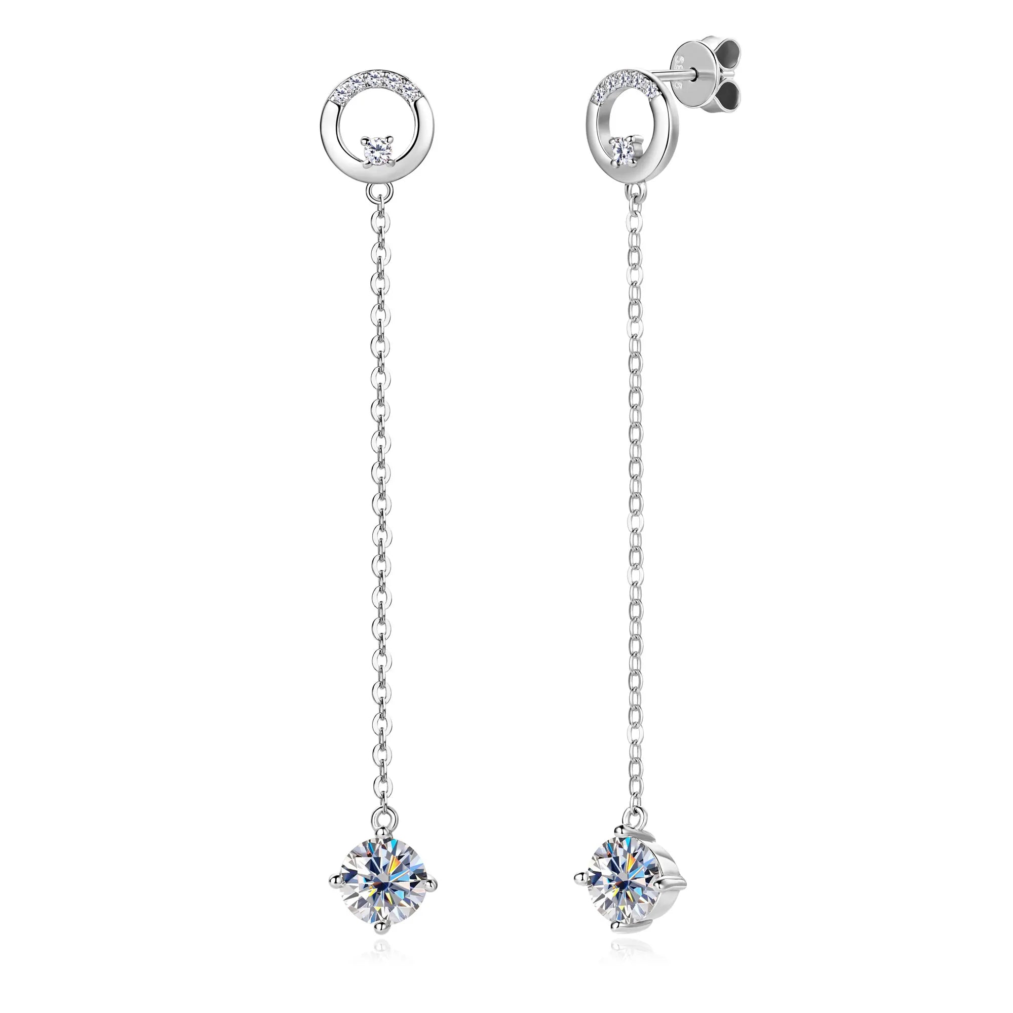 1CT Moissanite Dangle Earrings for Women S925 Sterling Silver Plated 18k Gold Long Tassel Drop Earring Wedding Jewelry