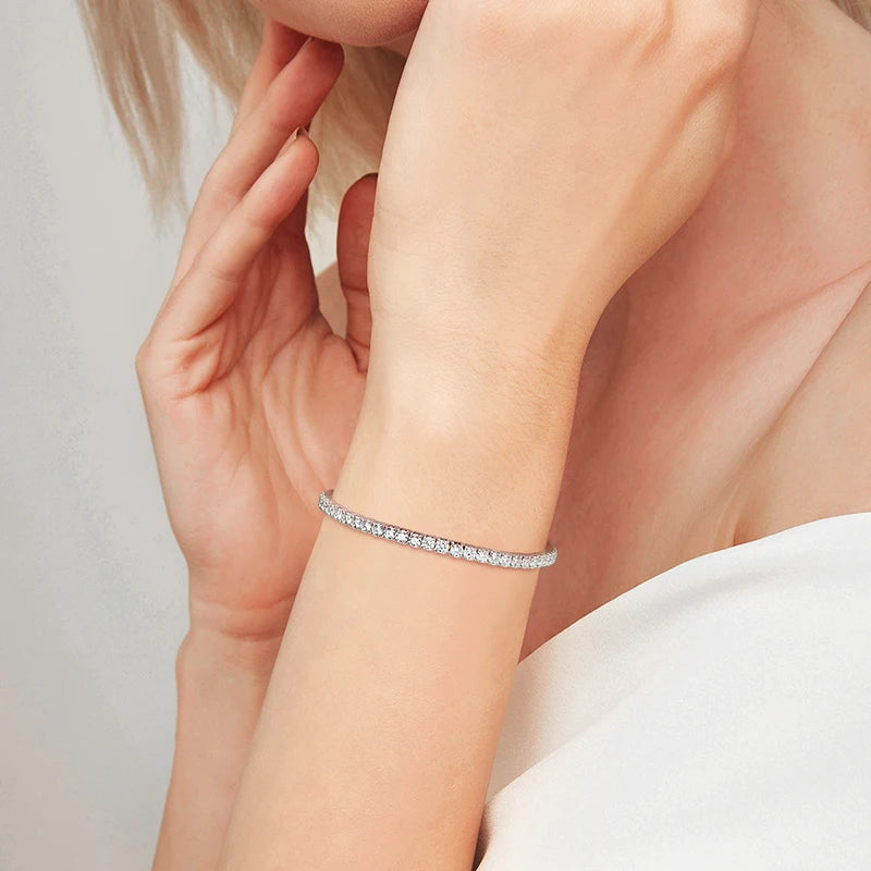 Moissanite Tennis Bracelets for Women Men Full Diamond Sparkling Pure 925 Sterling Silver Jewelry 3mm Elastic