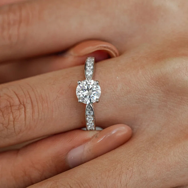 Engagement 18K White Gold Women Wedding Band 1CT Moissanite Diamond Daughter Birthday Gift PT950 Platinum Girl Valentine's Day