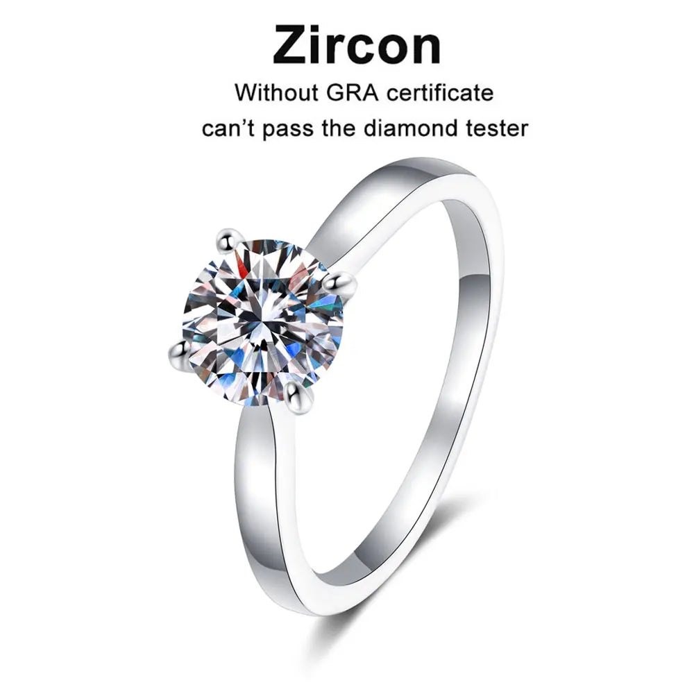 D VVS1 Moissanite Solitaire Ring - S925 Sterling Silver 0.5ct - 2ct