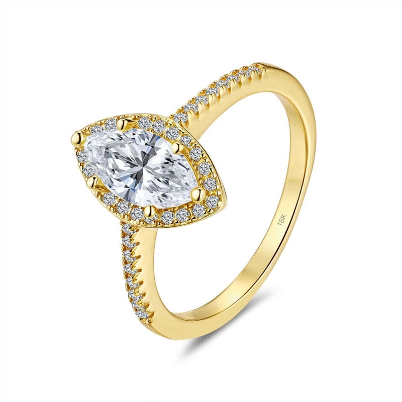 Women Engagement 18K Gold Wedding Band 1CT VVS1 D Color Marquise Moissanite Diamond Wife Birthday Gift Family Thanksgiving Gift