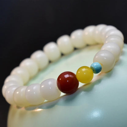 Natural White Jade Bodhi Root Bracelet