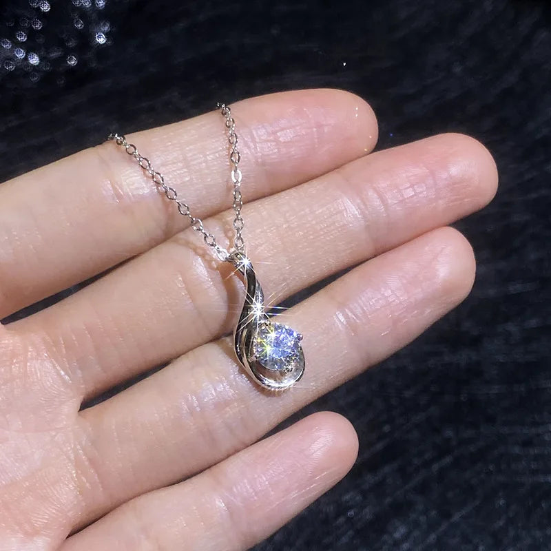 Infinity Note Necklace PT950 1Ct Japanese-Korean Minimalist Water Drop Pendant Hypoallergenic Platinum Jewelry Gift