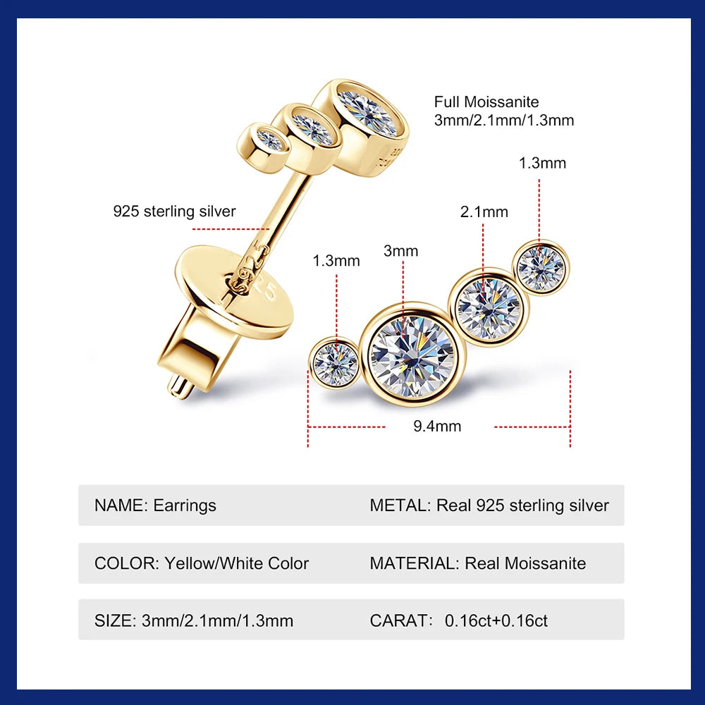 Original 925 Sterling Silver D Color Diamond Bubble Earrings Ear Stud for Women Trend Jewelry 3mm Bezel Moissanite Earrings