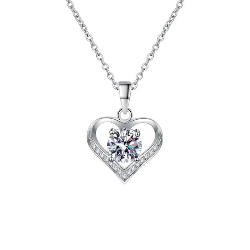 Valentine's Day 18K White Gold Women Wedding Necklaces 1CT Moissanite Diamond Girl Pendant PT950 Platinum Daughter Birthday Gift