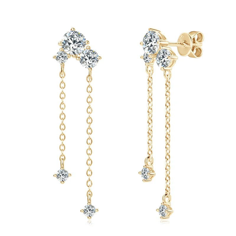Moissanite Earrings 925 Certified Silver Tassel Chain Earring