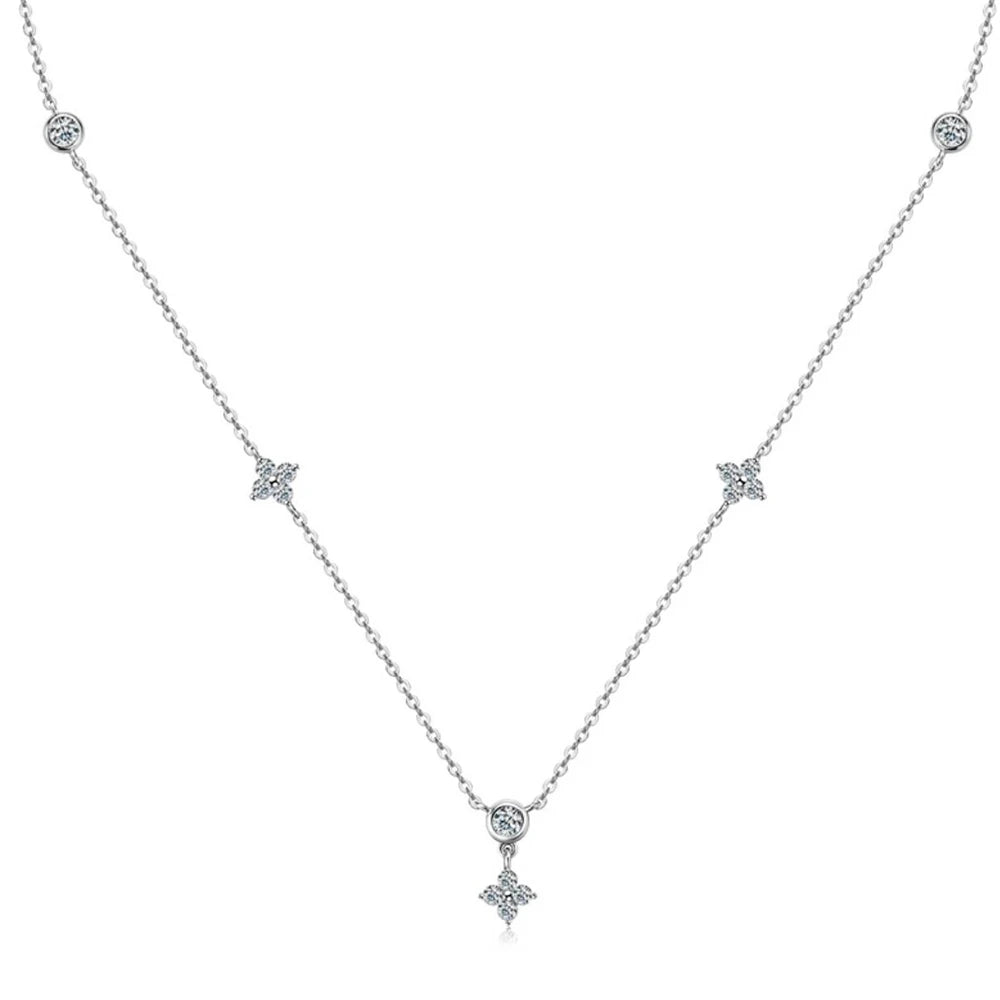 Rose Gold Four Leaf Clover Moissanite Necklace 925 Silver Plated 18k Yellow/White Gold Diamond Choker Chain for Women Jewelry