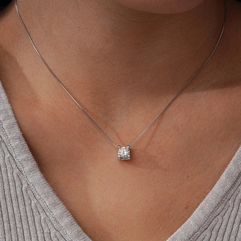 Girl Christmas 18K White Gold Daughter Birthday Necklaces 1/2CT Moissanite Diamond Women Wedding PT950 Wife Valentine's Day Gift