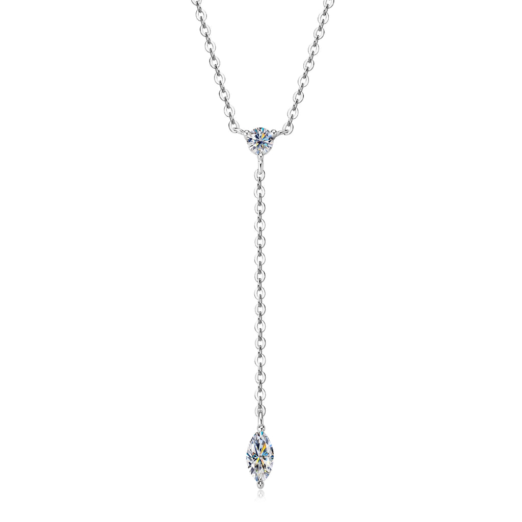 Marquise Cut Moissanite Necklaces Long Tassel Clavicle Chains Necklace for Women 925 Sterling Silver Jewelry Collares