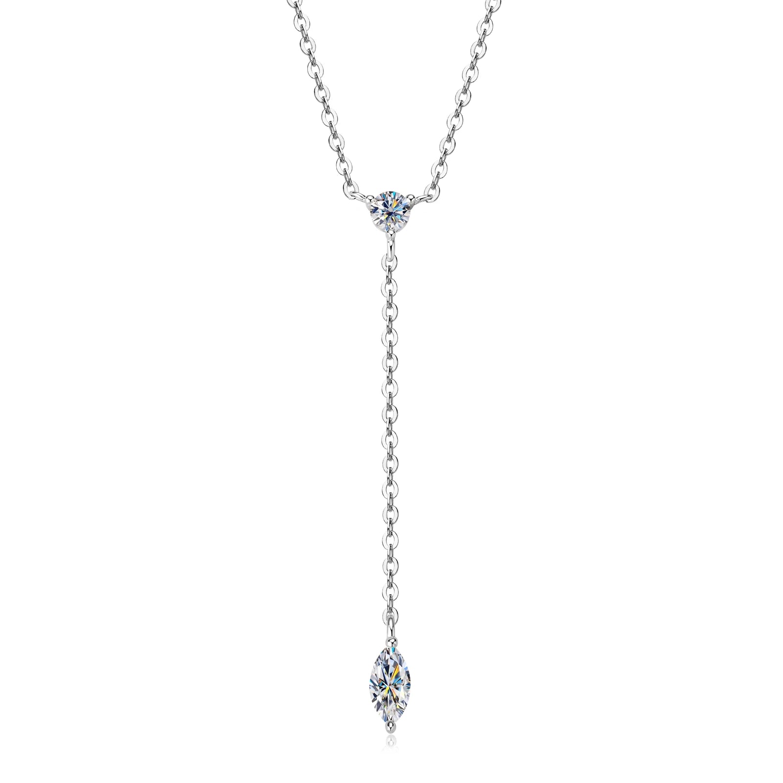 Marquise Cut Moissanite Necklaces Long Tassel Clavicle Chains Necklace for Women 925 Sterling Silver Jewelry Collares