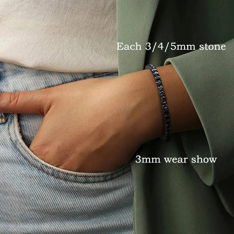 Black Moissanite Tennis Bracelet 3/4/5MM for Women Hip Hop Full Diamond Men's Bracelet 100% 925 Sterling Silver