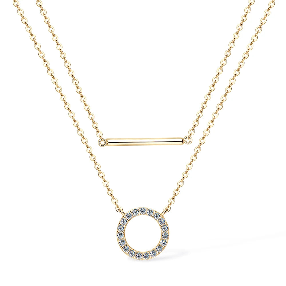 Dainty 1.5mm Moissanite Necklace for Women 14K Gold/Sterling Silver Plated Double Layer Chain Trendy Jewelry Gifts