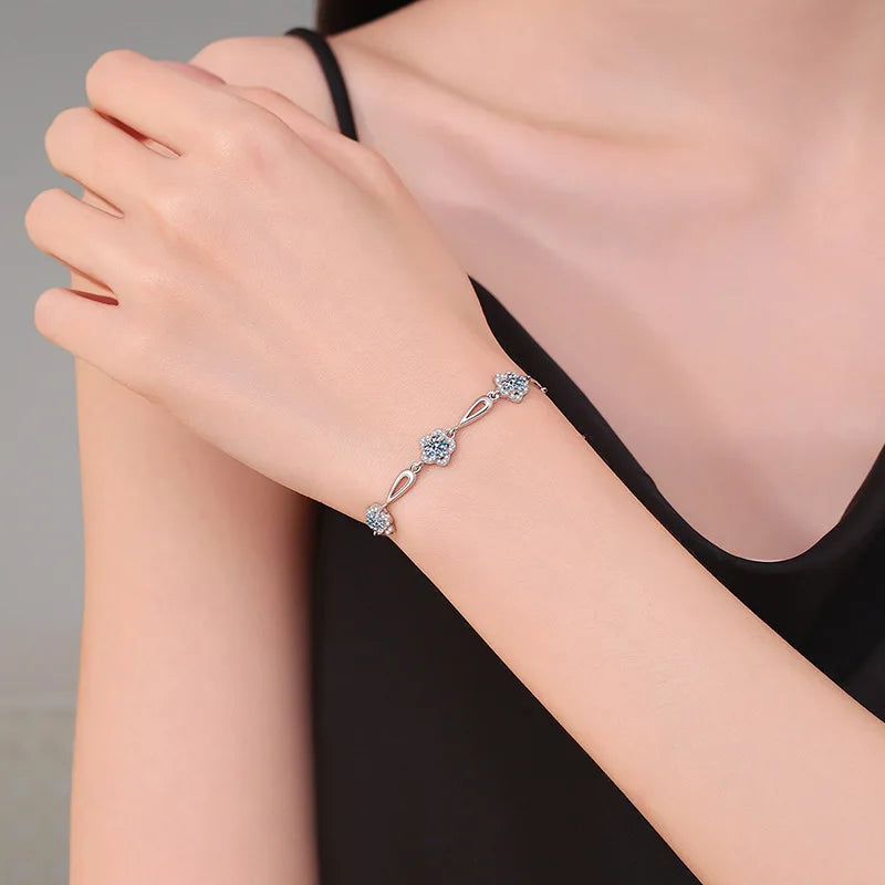 Moissanite Bracelets 1.5CTTW 18K Plated for Women Adjustable 16+3cm Chain 100% 925 Sterling Silver Jewelry GRA