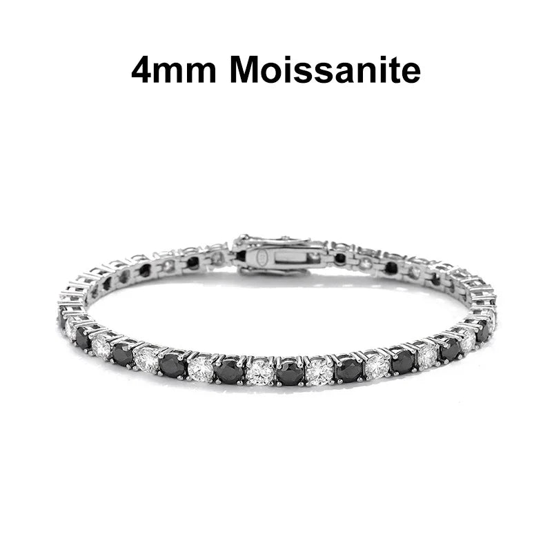 Black and White All Moissanite Tennis Bracelets for Women Man s925 Sterling Silver Plated White Gold Hip Hop Bracelet
