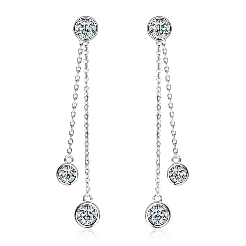 Full Moissanite Dangle Earrings 100% 925 Silver Original Certified Diamond Long Tassel Drop Earring For Women Jewelry Trend
