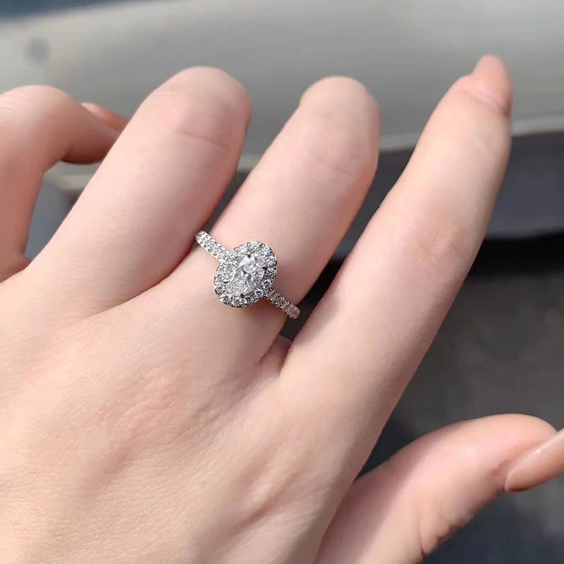 S925 Sterling Silver Engagement 2 CT Oval Moissanite Diamond Couple Wedding Ring Luxury Fine Jewelry