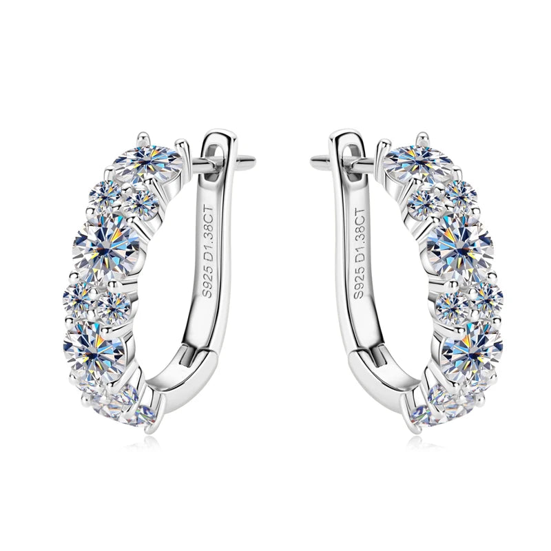 925 Sterling Silver Earrings 4mm 2mm Cluster Moissanite Hoop Earring