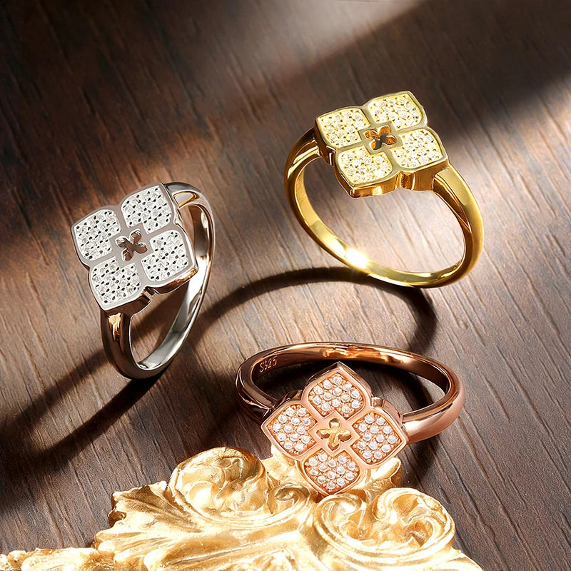 Four-Leaf Clover Moissanite Flower Ring - D VVS1 S925 Silver