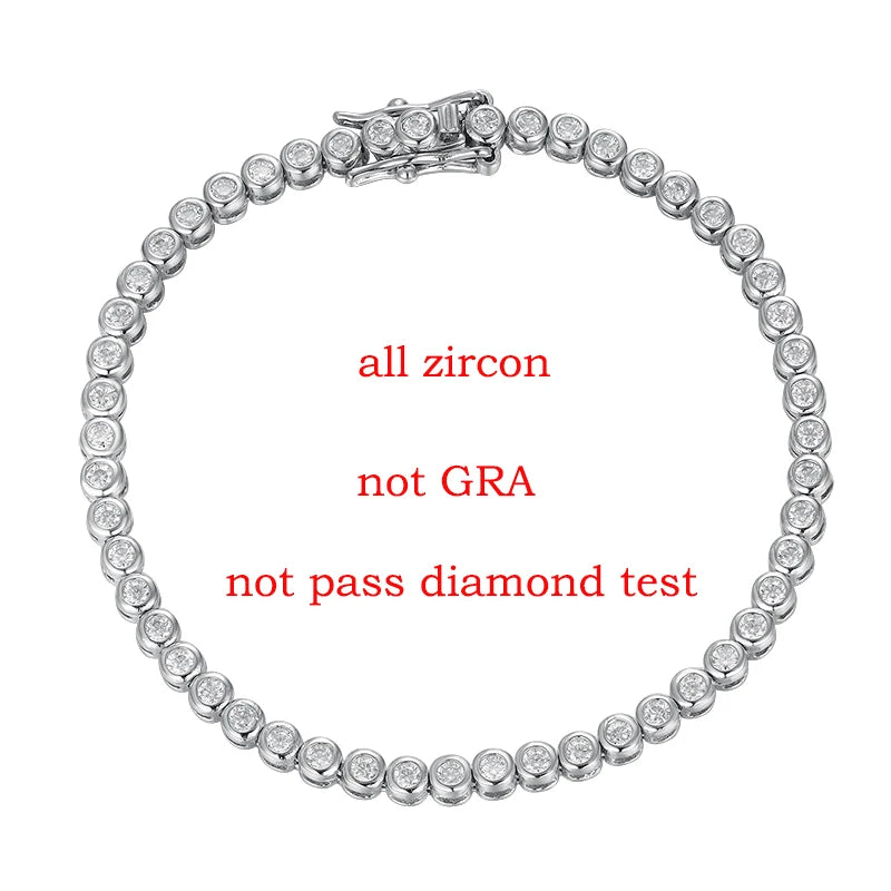 18k Plated 2mm Bubbles Moissanite Tennis Bracelet for Women Luxury Bangles 100% Sterling Silver 925 Full Diamonds Chain