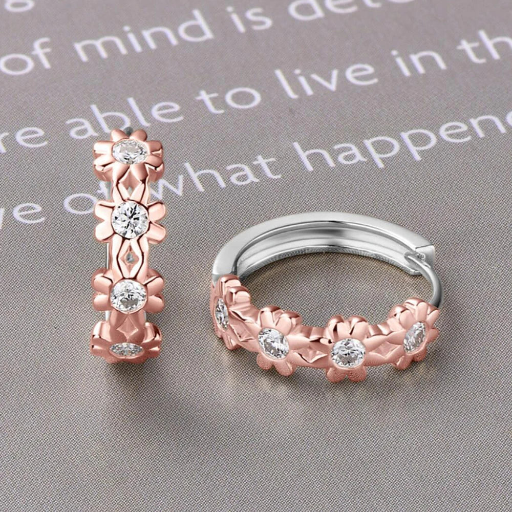 Hoop Earrings 2.2mm Moissanite Earrings for Women 925 Sterling Silver Piercing Earrings 2023 Trendy Jewelry Rose Gold Flower
