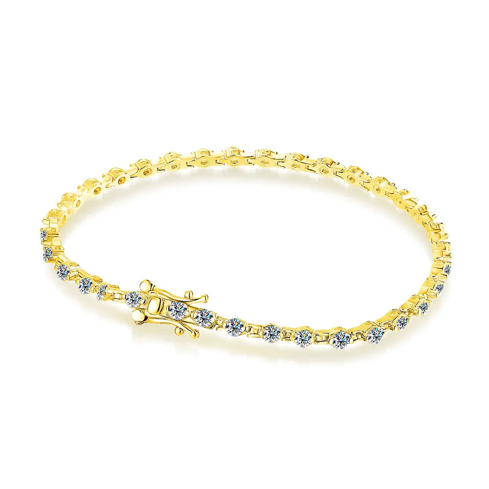 Moissanite Tennis Bracelet Solid s925 Sterling Silver Plated 18k White Gold 3mm D VVS1