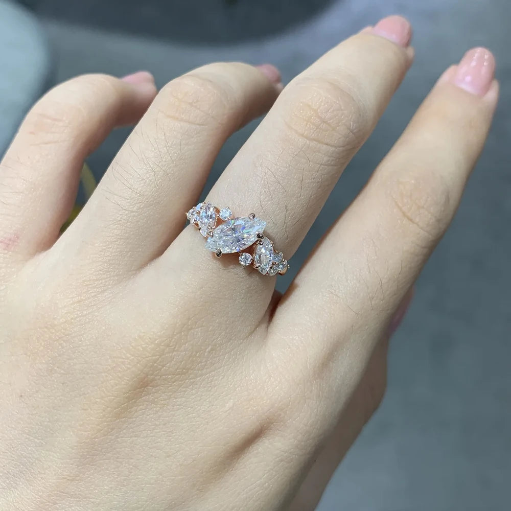 Moissanite Rings for Women Gift 100% S925 Sterling Silver Plated 18K 1.78ct Marquise Cut D Color