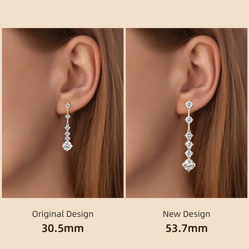 925 Sterling Silver Long Tassel Earrings Sparkling Moissanite Drop Earring