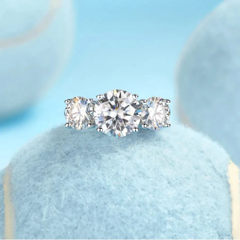 Three Stone S925 Sterling Silver 3ct Full Moissanite Ring for Women Engagement Jewelry