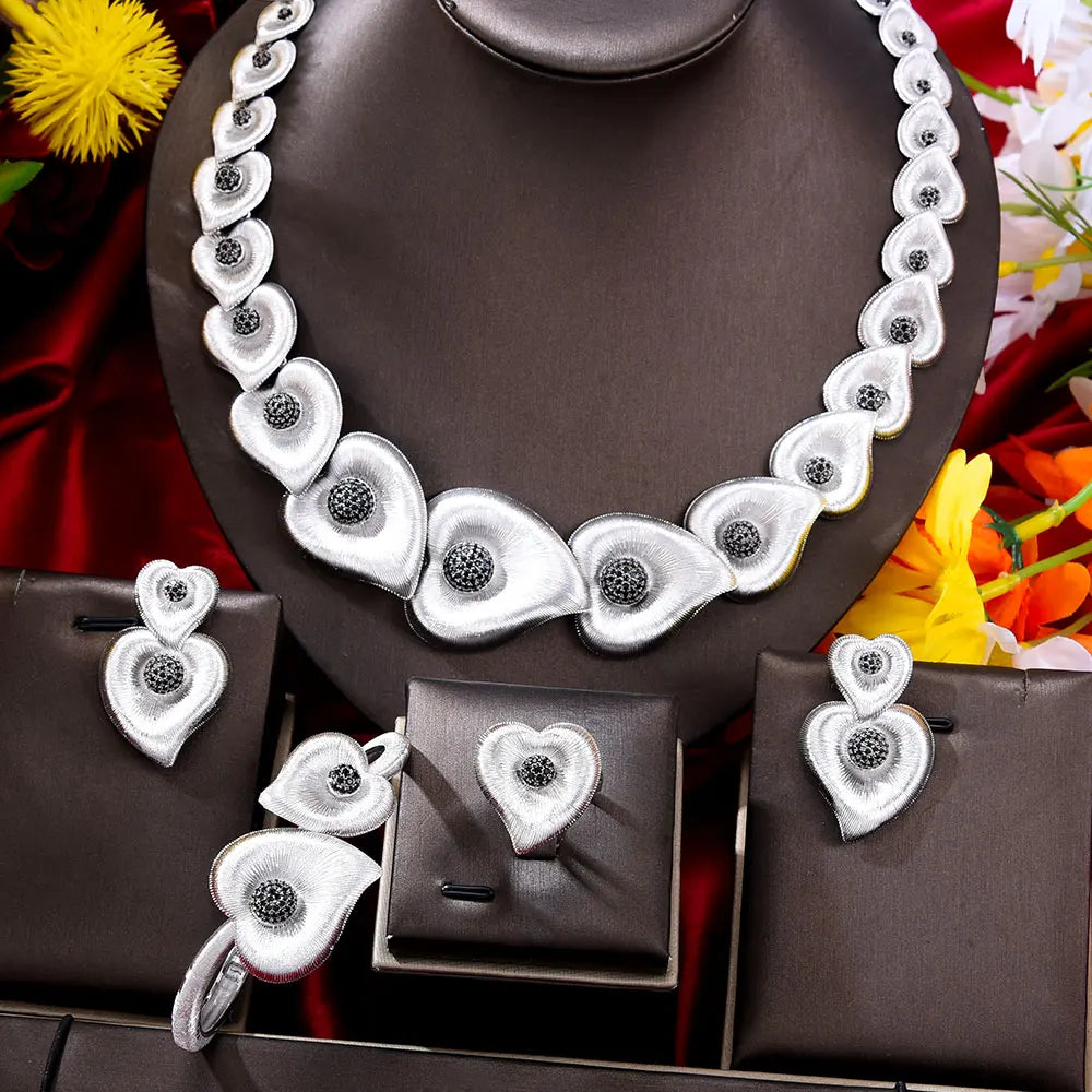 Luxury 4pcs Heart love Jewelry Sets Necklace Earring Bangle Ring Set For Women Wedding Jewelry Trendy HOT New